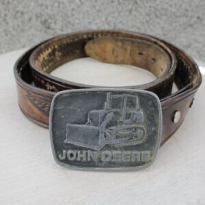 Vintage 1978 John Deere Bulldozer Leather Belt & Buckle Size 44